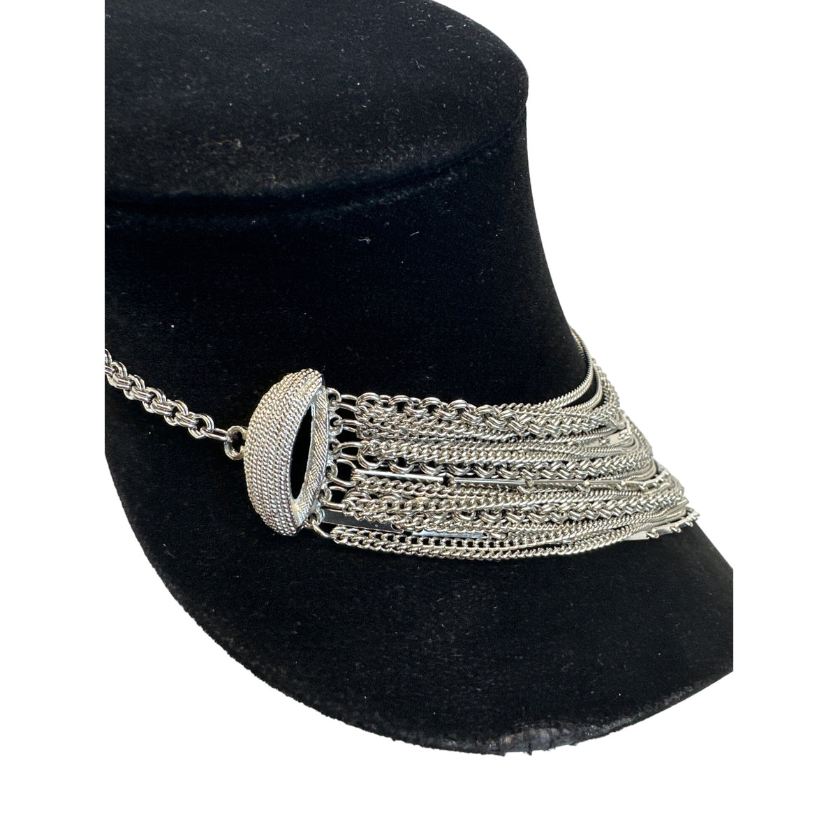 Women's Silver Tone Multi Layer Bib Chain Necklace - 17in