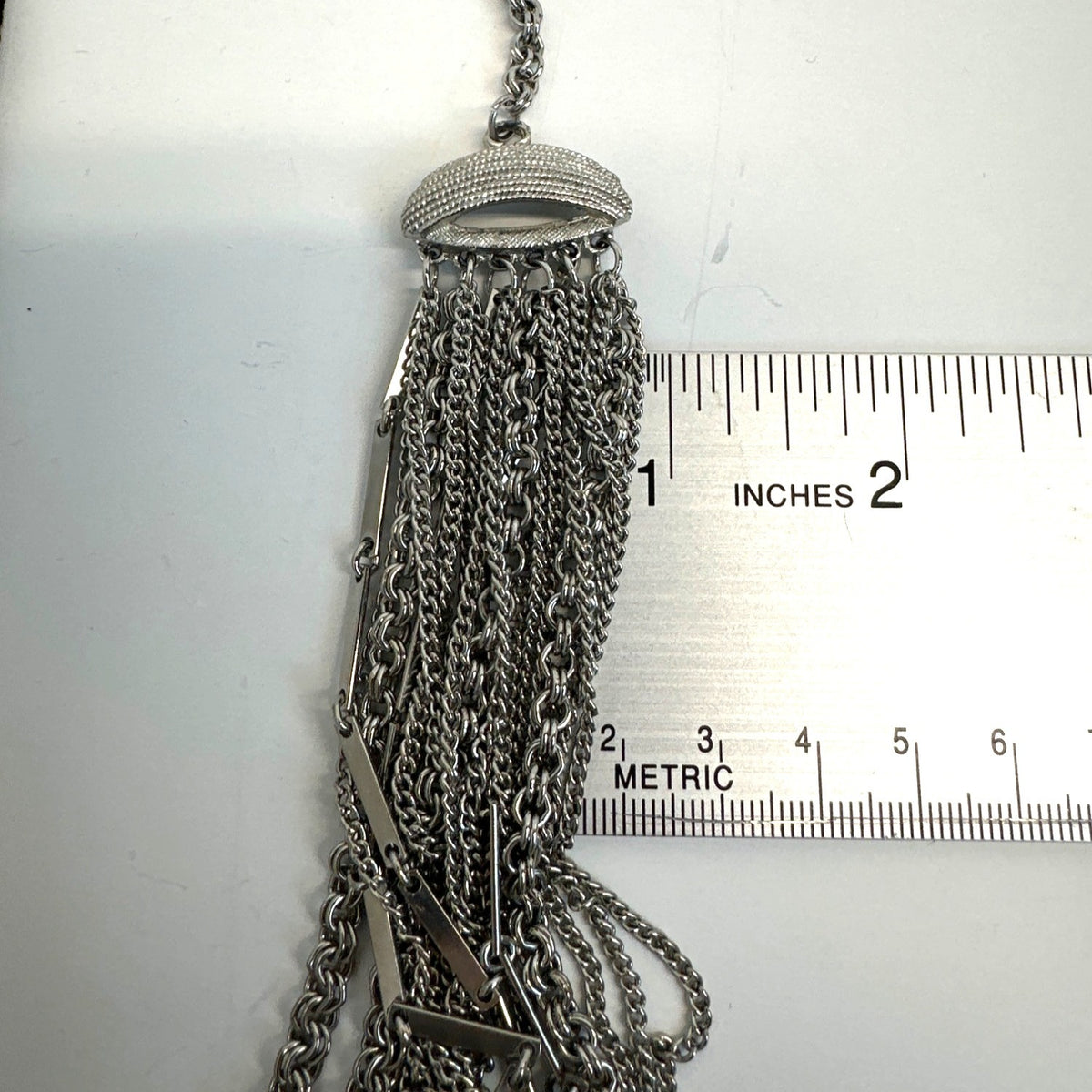 Women's Silver Tone Multi Layer Bib Chain Necklace - 17in