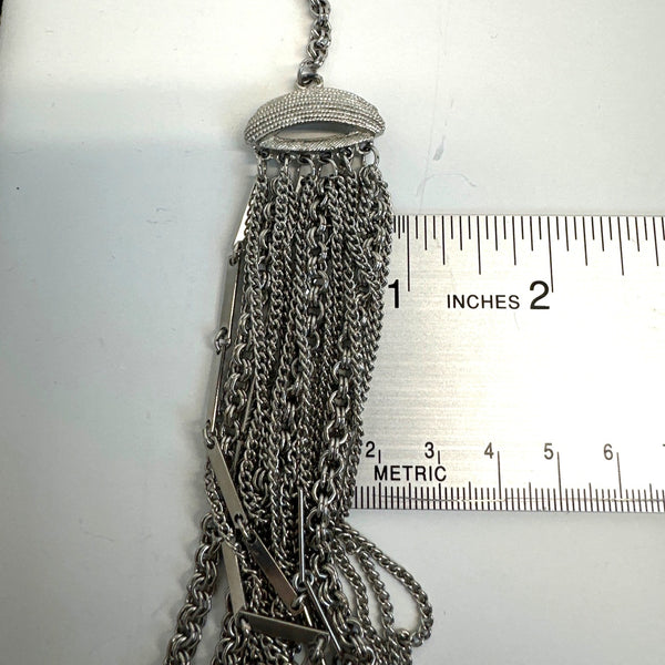 Women's Silver Tone Multi Layer Bib Chain Necklace - 17in