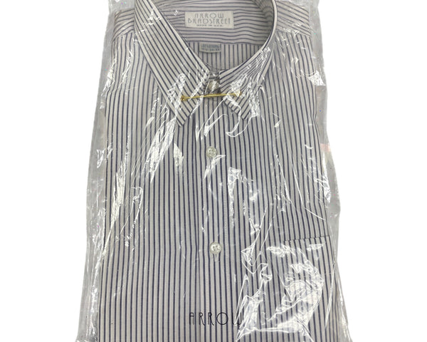 Vtg Arrow Bradstreet Men Long Sleeve Shirt Navy White Stripe Sz 15 1/2 - New