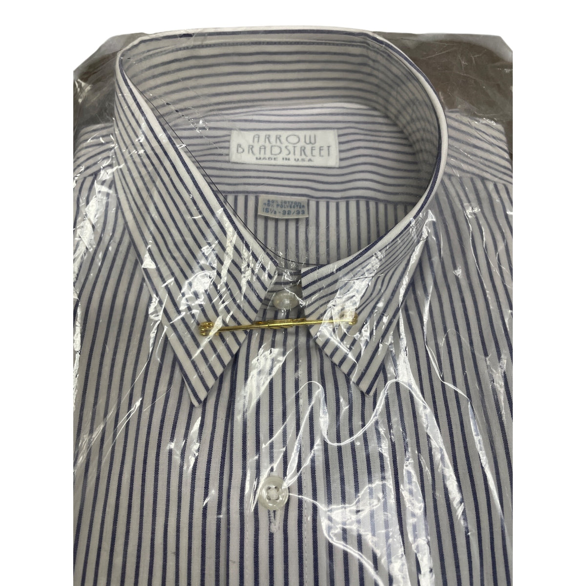 Vtg Arrow Bradstreet Men Long Sleeve Shirt Navy White Stripe Sz 15 1/2 - New
