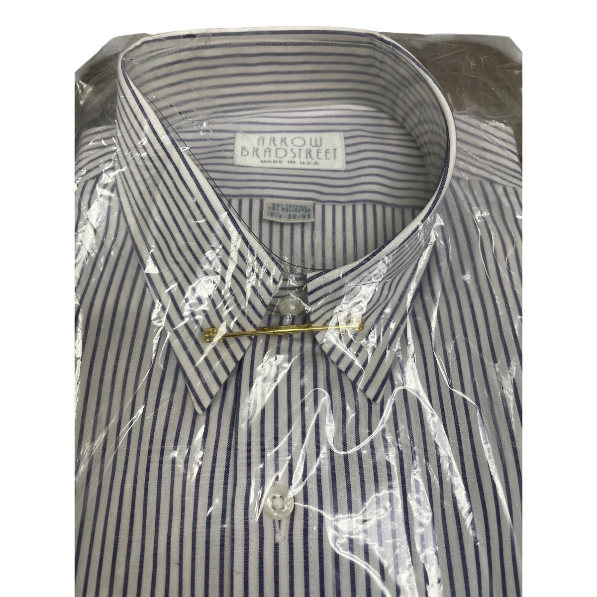 Vtg Arrow Bradstreet Men Long Sleeve Shirt Navy White Stripe Sz 15 1/2 - New