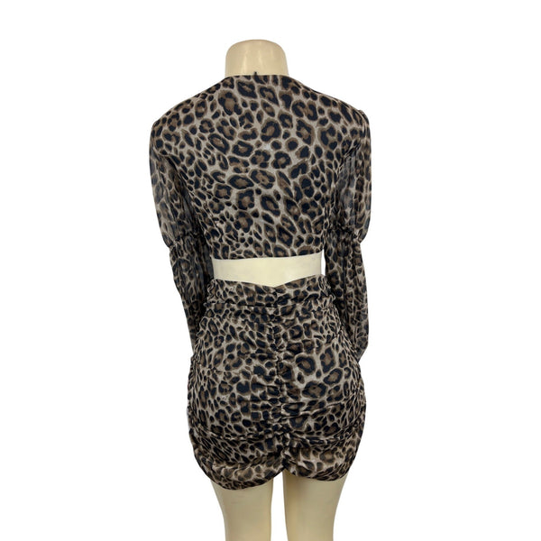 Asos Leopard Print Design Long Sleeve Cut-Out Mini Dress Sz10 - New
