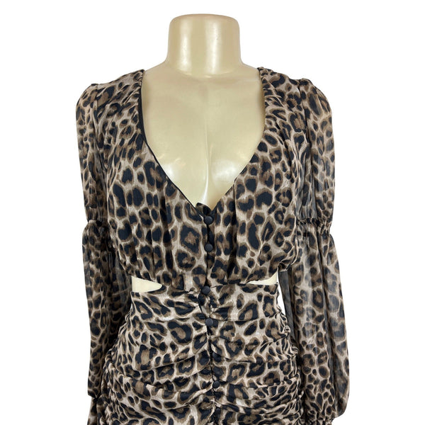 Asos Leopard Print Design Long Sleeve Cut-Out Mini Dress Sz10 - New
