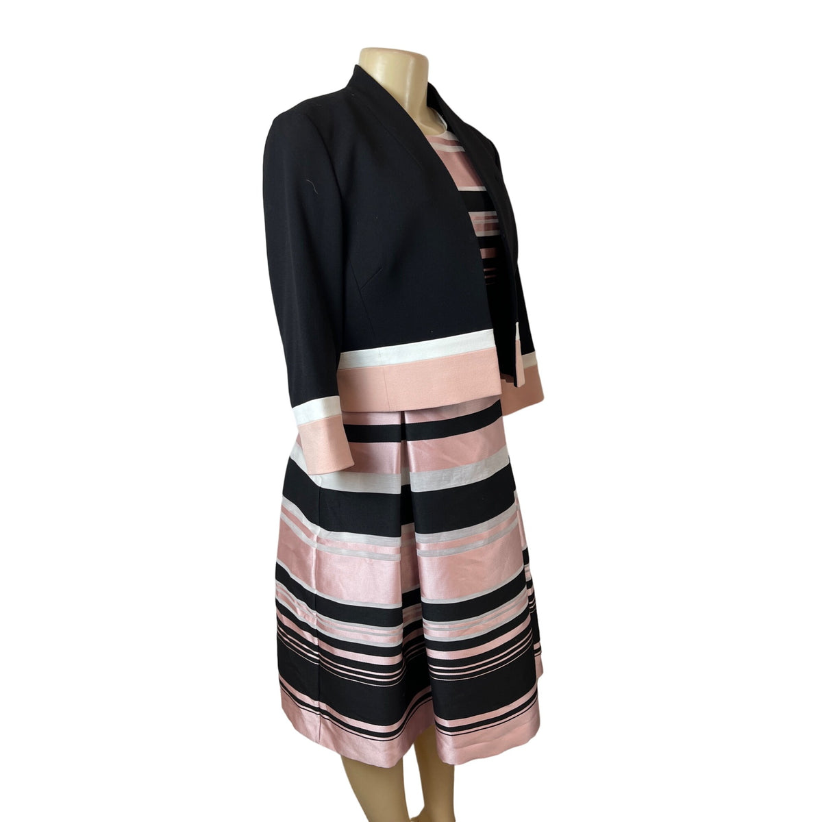 Hobbs London Womens Black Pink A-Line Striped Dress With Cropped Jacket Sz 8 New