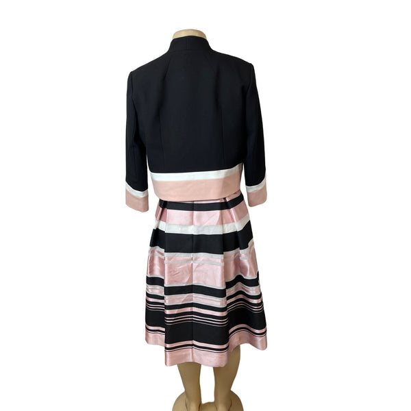 Hobbs London Womens Black Pink A-Line Striped Dress With Cropped Jacket Sz 8 New
