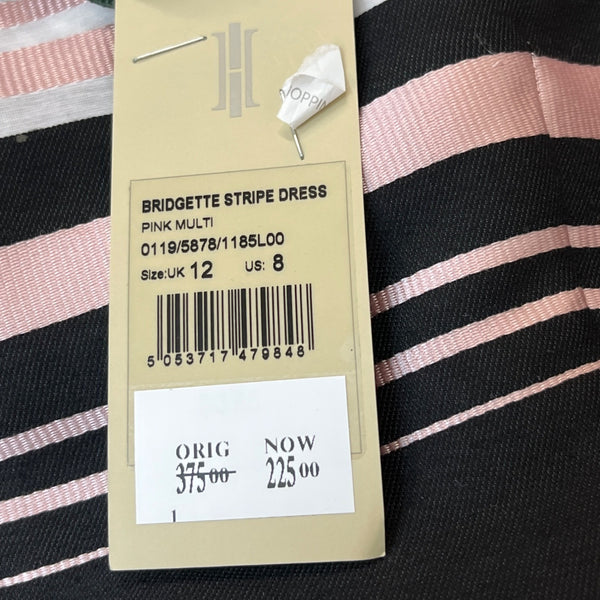 Hobbs London Womens Black Pink A-Line Striped Dress With Cropped Jacket Sz 8 New