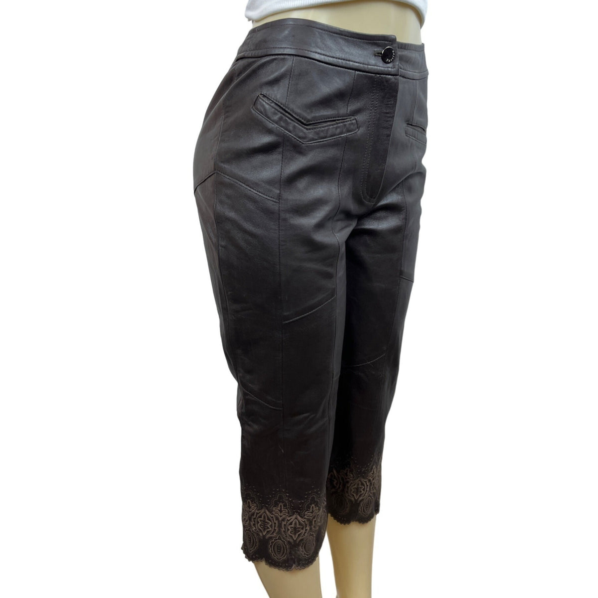 Passion Women's Dark Brown Faux Leather Cropped Pants Sz M/L - NWT