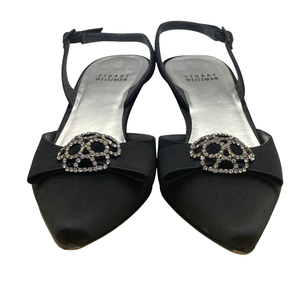Stuart Weitzman Women’s Black Satin Rhinestone Froth honey Slingback Heels Sz 7M