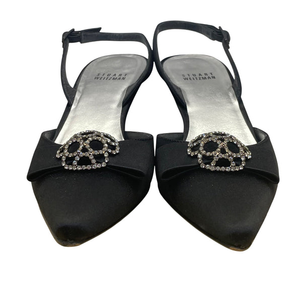 Stuart Weitzman Women’s Black Satin Rhinestone Froth honey Slingback Heels Sz 7M