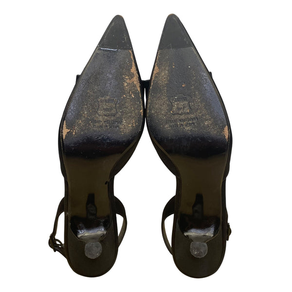 Stuart Weitzman Women’s Black Satin Rhinestone Froth honey Slingback Heels Sz 7M