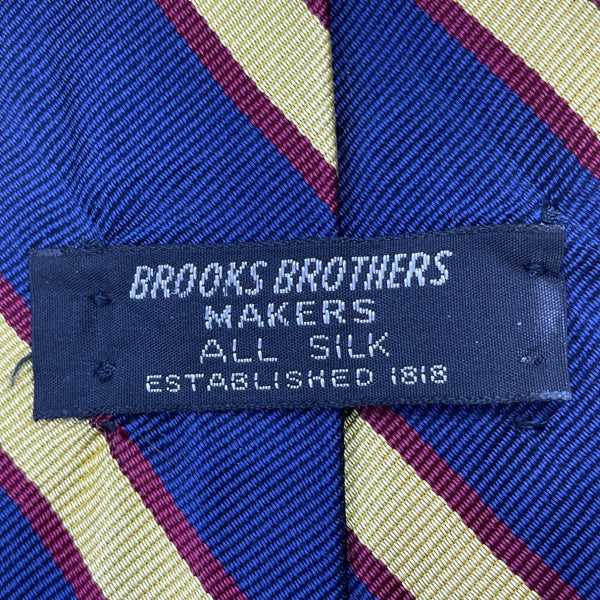 Vintage Brooks Brothers Blue Striped Silk Necktie Gold & Burgundy Accents