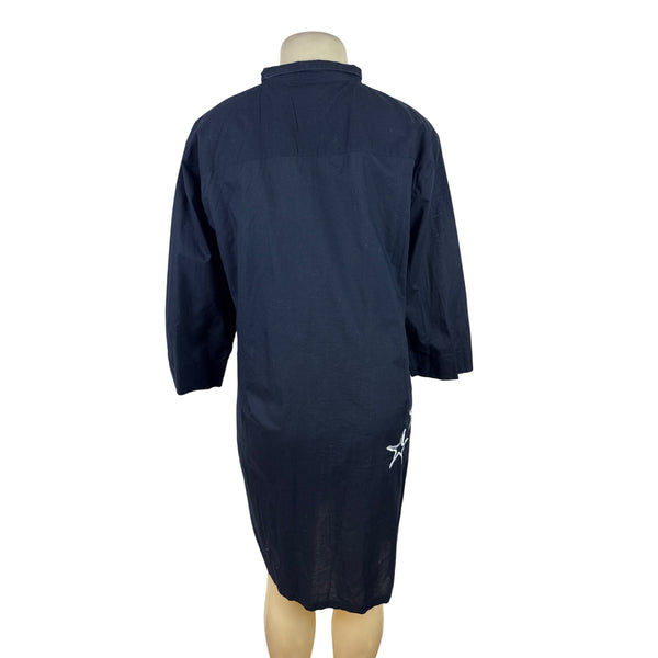 Michael Simon Women's Black Button-Up Tunic Dress With Embroidery Sz L - New