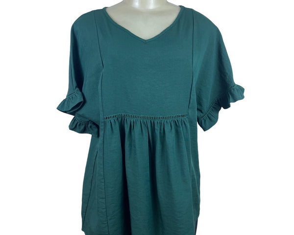 Dokotoo Women's Green V Neck Ruffle Sleeve Peplum Blouse Soft Fabric Size S
