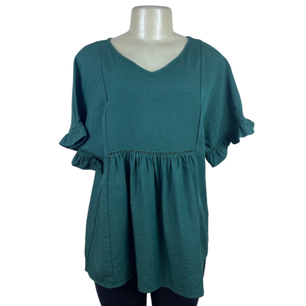 Dokotoo Womens Green V-Neck Ruffle Sleeve Peplum Blouse Soft Fabric Size S - New