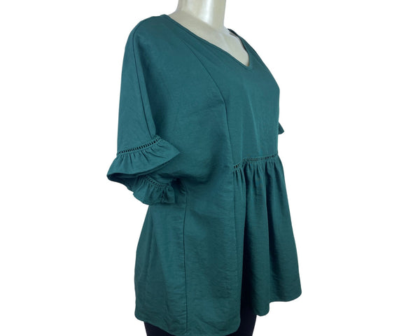 Dokotoo Women's Green V Neck Ruffle Sleeve Peplum Blouse Soft Fabric Size S