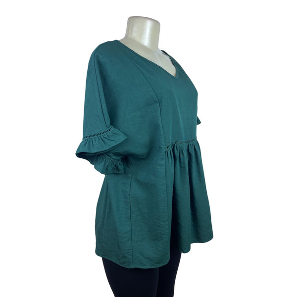 Dokotoo Womens Green V-Neck Ruffle Sleeve Peplum Blouse Soft Fabric Size S - New