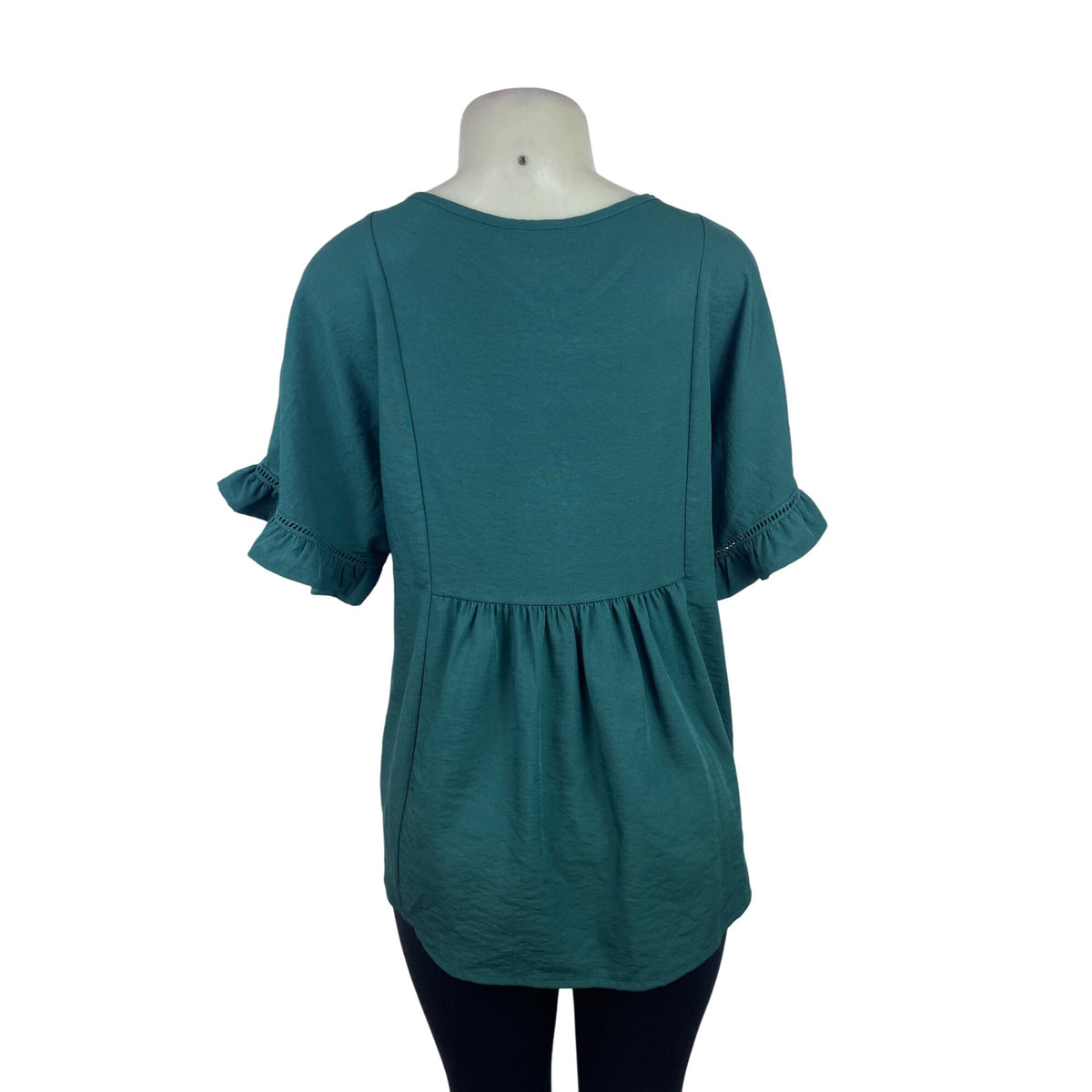 Dokotoo Womens Green V-Neck Ruffle Sleeve Peplum Blouse Soft Fabric Size S - New
