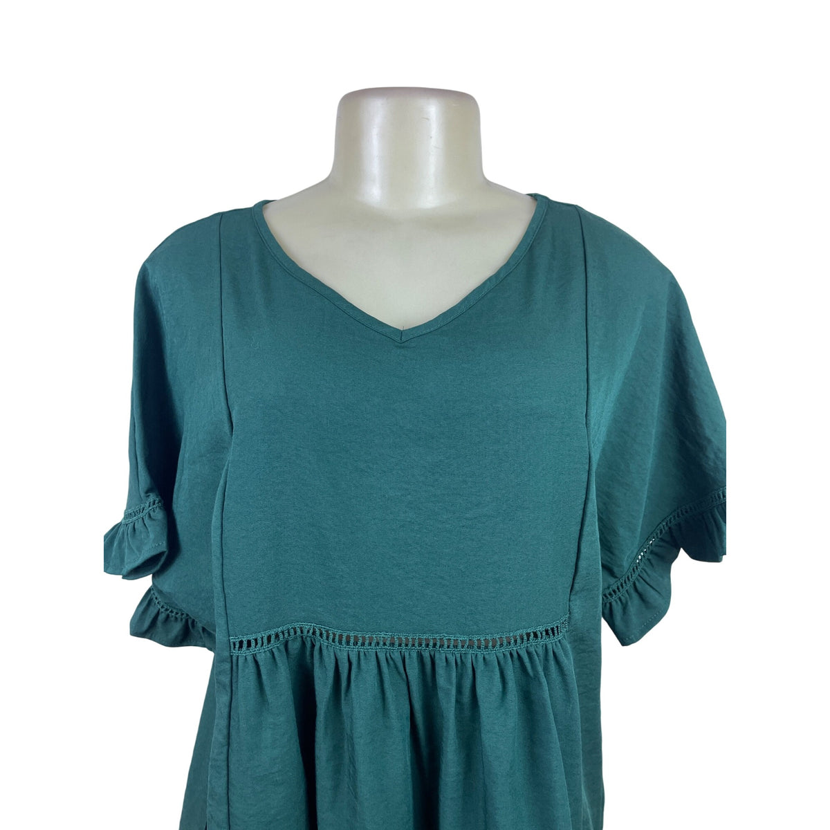 Dokotoo Womens Green V-Neck Ruffle Sleeve Peplum Blouse Soft Fabric Size S - New
