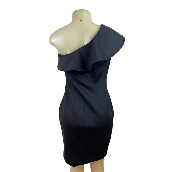 Calvin Klein Women Black One-Shoulder Ruffle Sheath Dress Elegant Cocktail Sz10P