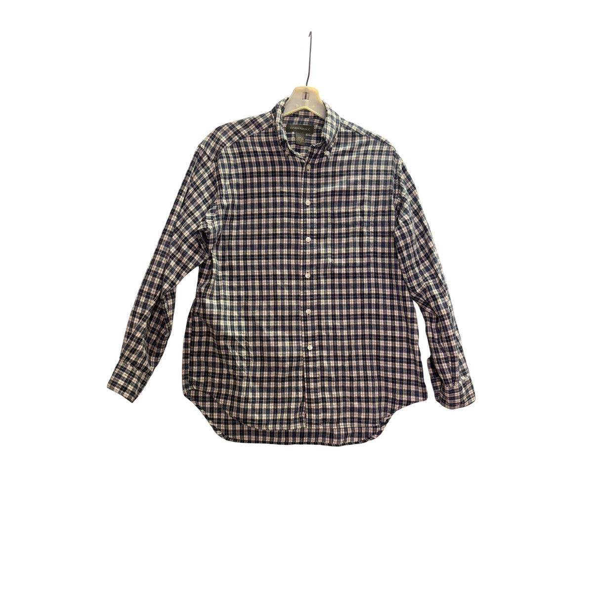 Banana Republic Mens Blue/White Button-Up Long Sleeve Plaid Shirt 100% Cotton Size S