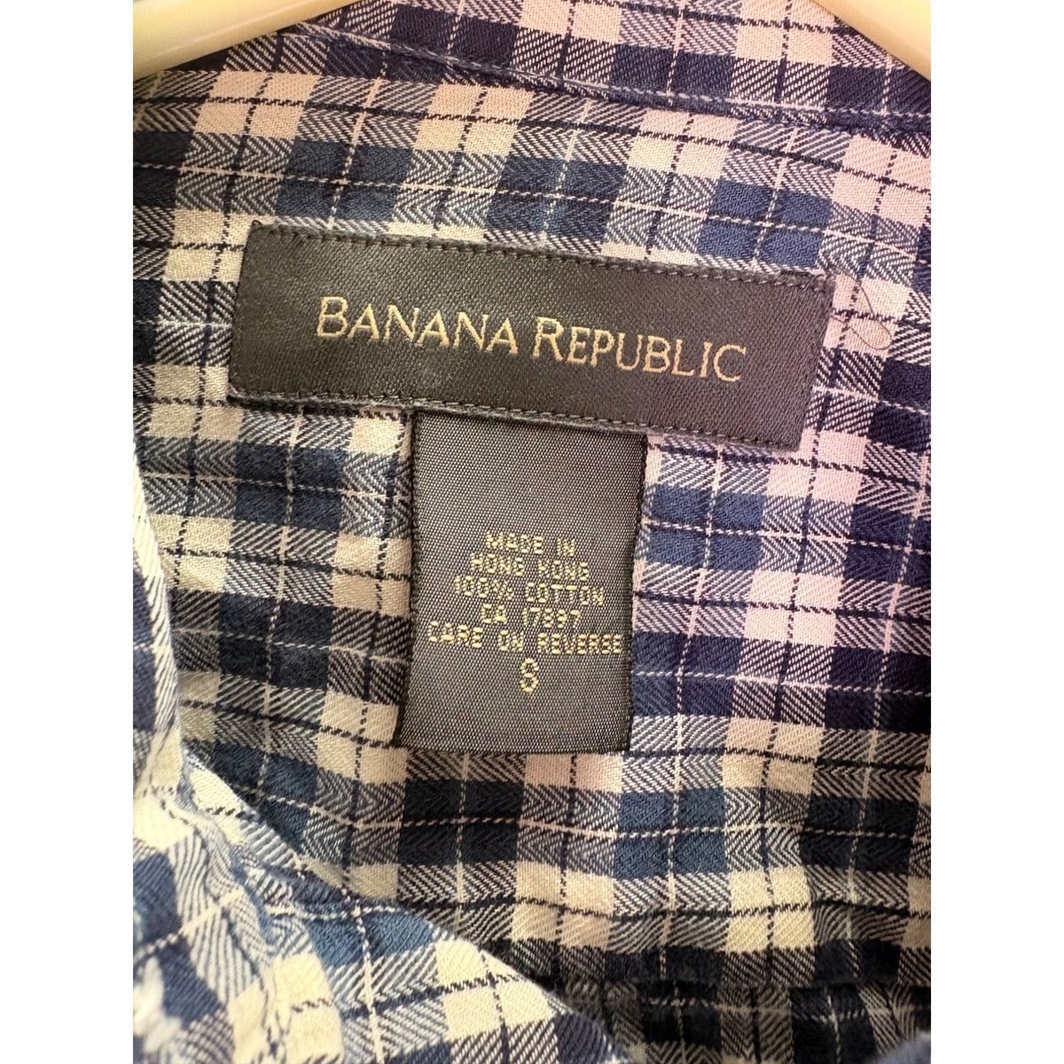 Banana Republic Mens Blue/White Button-Up Long Sleeve Plaid Shirt 100% Cotton Size S