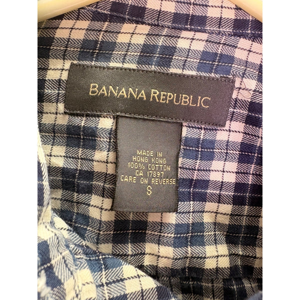 Banana Republic Mens Blue/White Button-Up Long Sleeve Plaid Shirt 100% Cotton Size S