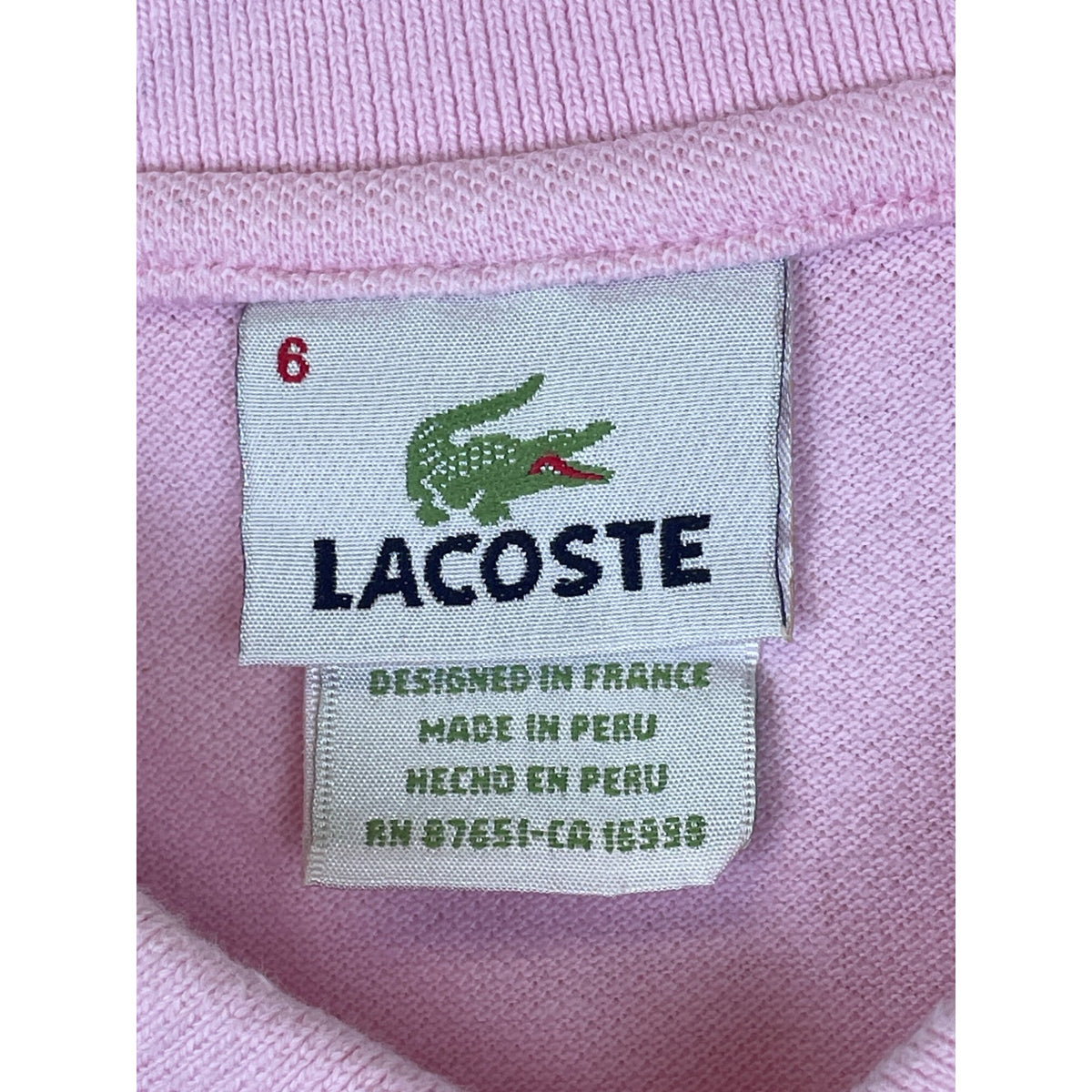 Lacoste Mens Pink Cotton Polo Short Sleeve Shirt Embroidered Logo Size 6