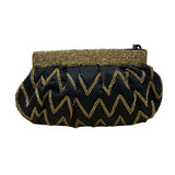 Vintage Genie Black Gold Beaded Zigzag Design Zipper Closure Evening Clutch Size S