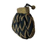 Vintage Genie Black Gold Beaded Zigzag Design Zipper Closure Evening Clutch Size S