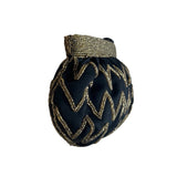 Vintage Genie Black Gold Beaded Zigzag Design Zipper Closure Evening Clutch Size S