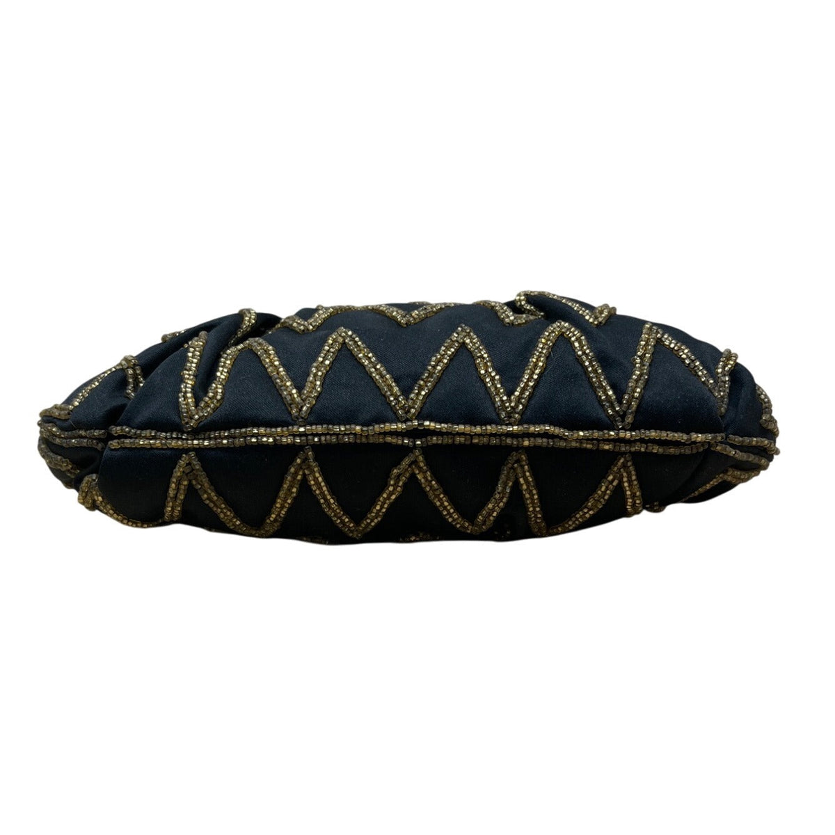 Vintage Genie Black Gold Beaded Zigzag Design Zipper Closure Evening Clutch Size S