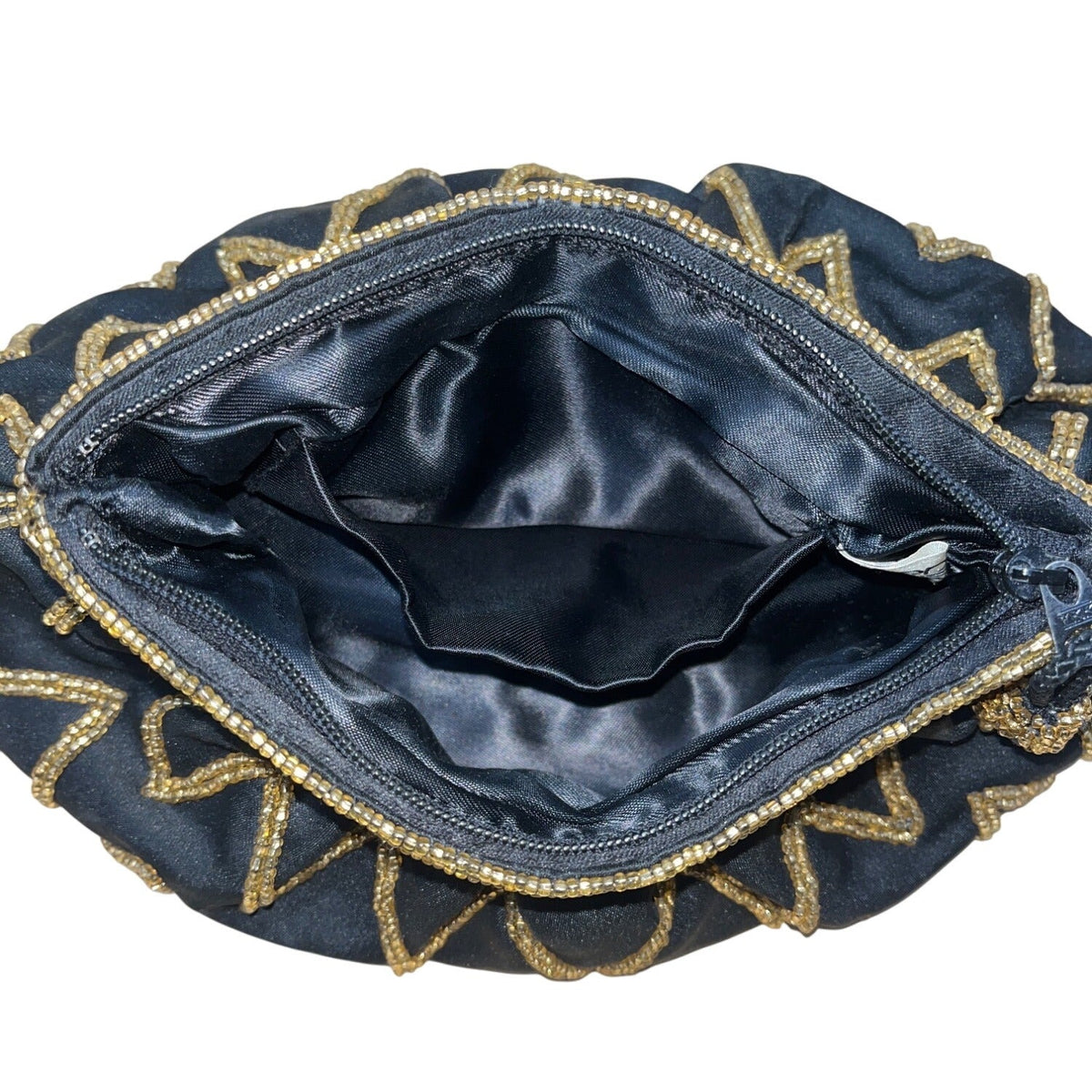 Vintage Genie Black Gold Beaded Zigzag Design Zipper Closure Evening Clutch Size S