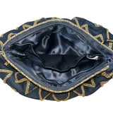 Vintage Genie Black Gold Beaded Zigzag Design Zipper Closure Evening Clutch Size S