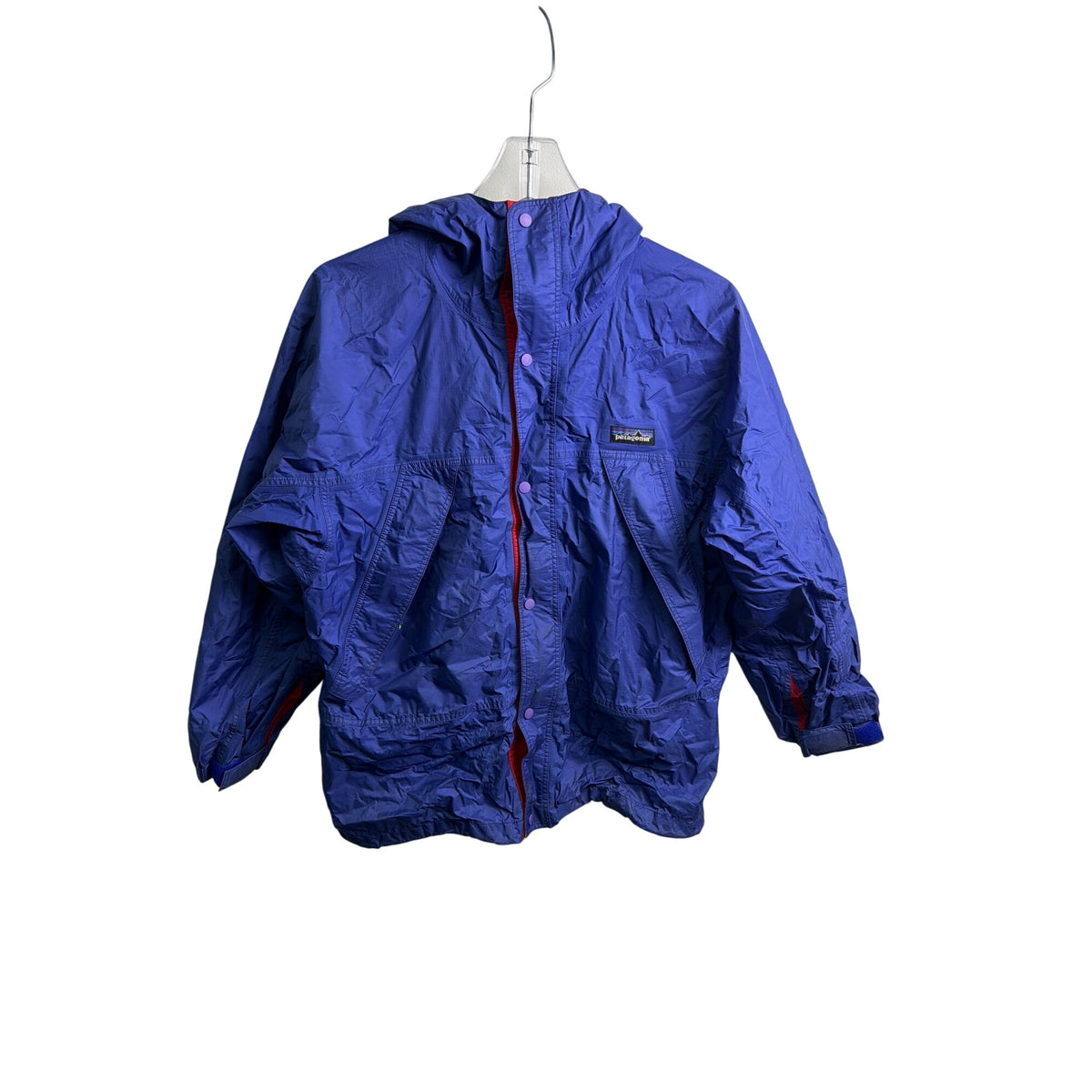 Patagonia Kids Blue Waterproof Nylon Jacket W/Hood Reflective Trim Size 12 Durable