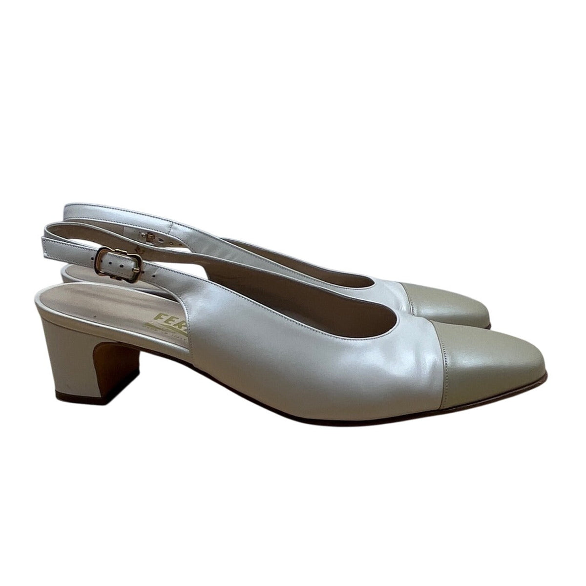 Salvatore Ferragamo Beige Nudo Calf Leather Slingback Delier Block Heels Sz 10B