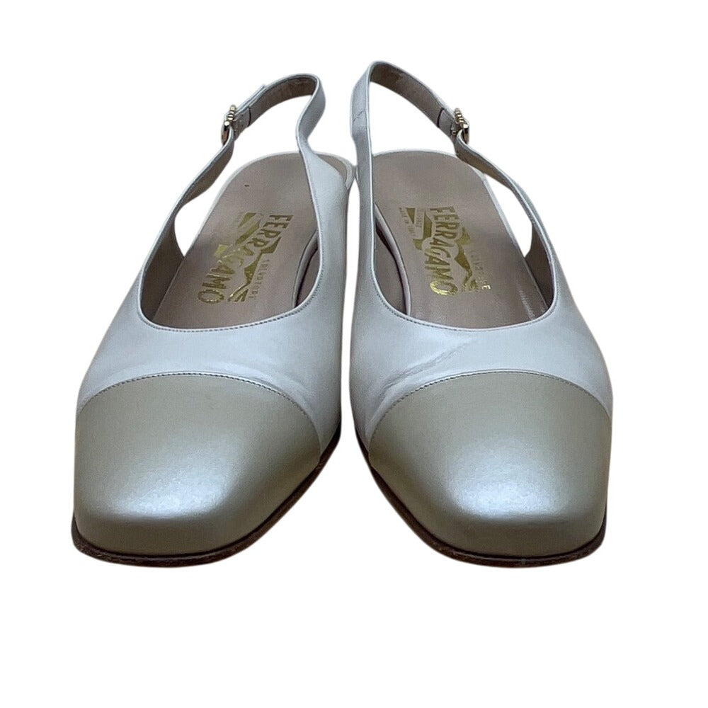 Salvatore Ferragamo Beige Nudo Calf Leather Slingback Delier Block Heels Sz 10B