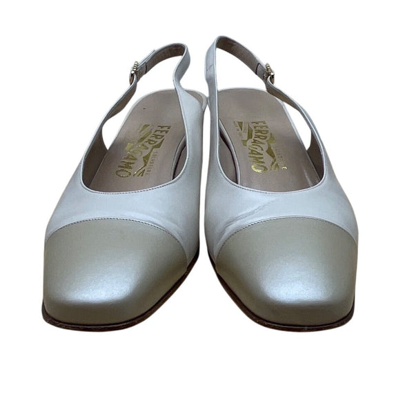 Salvatore Ferragamo Beige Nudo Calf Leather Slingback Delier Block Heels Sz 10B
