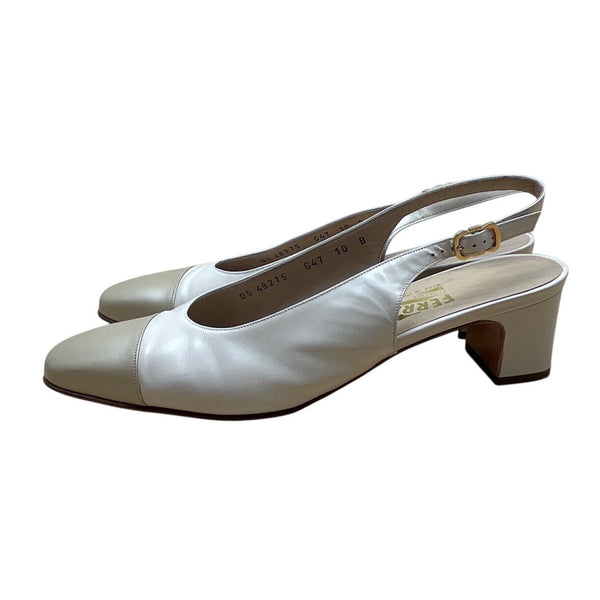 Salvatore Ferragamo Beige Nudo Calf Leather Slingback Delier Block Heels Sz 10B