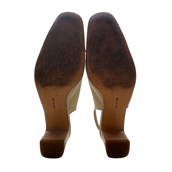 Salvatore Ferragamo Beige Nudo Calf Leather Slingback Delier Block Heels Sz 10B