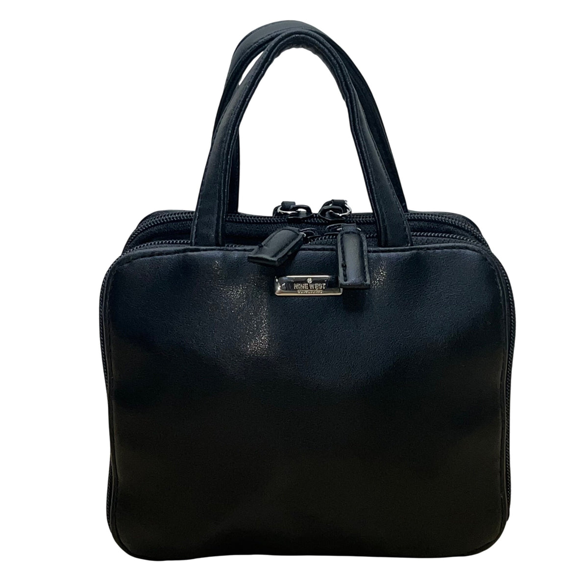 Nine West Women’s Black Faux Leather Double Zip Compact Mini Tote Handbag