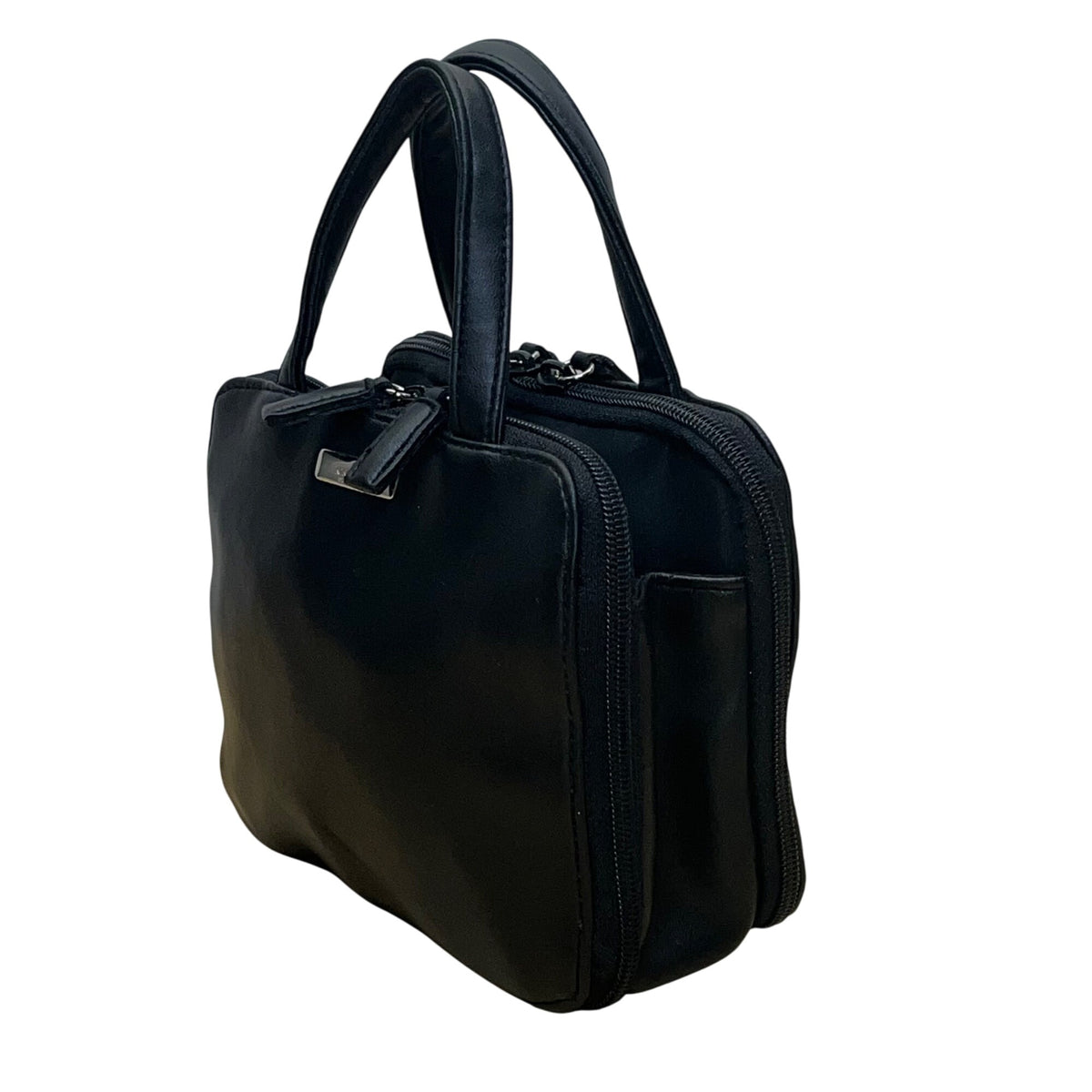 Nine West Women’s Black Faux Leather Double Zip Compact Mini Tote Handbag