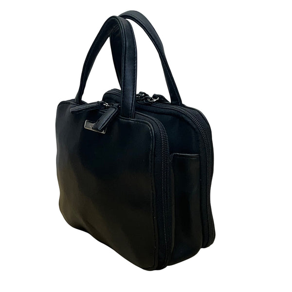 Nine West Women’s Black Faux Leather Double Zip Compact Mini Tote Handbag