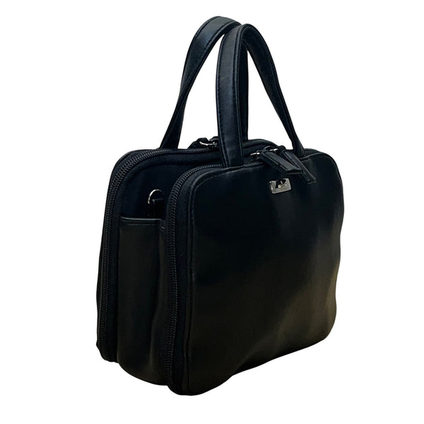 Nine West Women’s Black Faux Leather Double Zip Compact Mini Tote Handbag