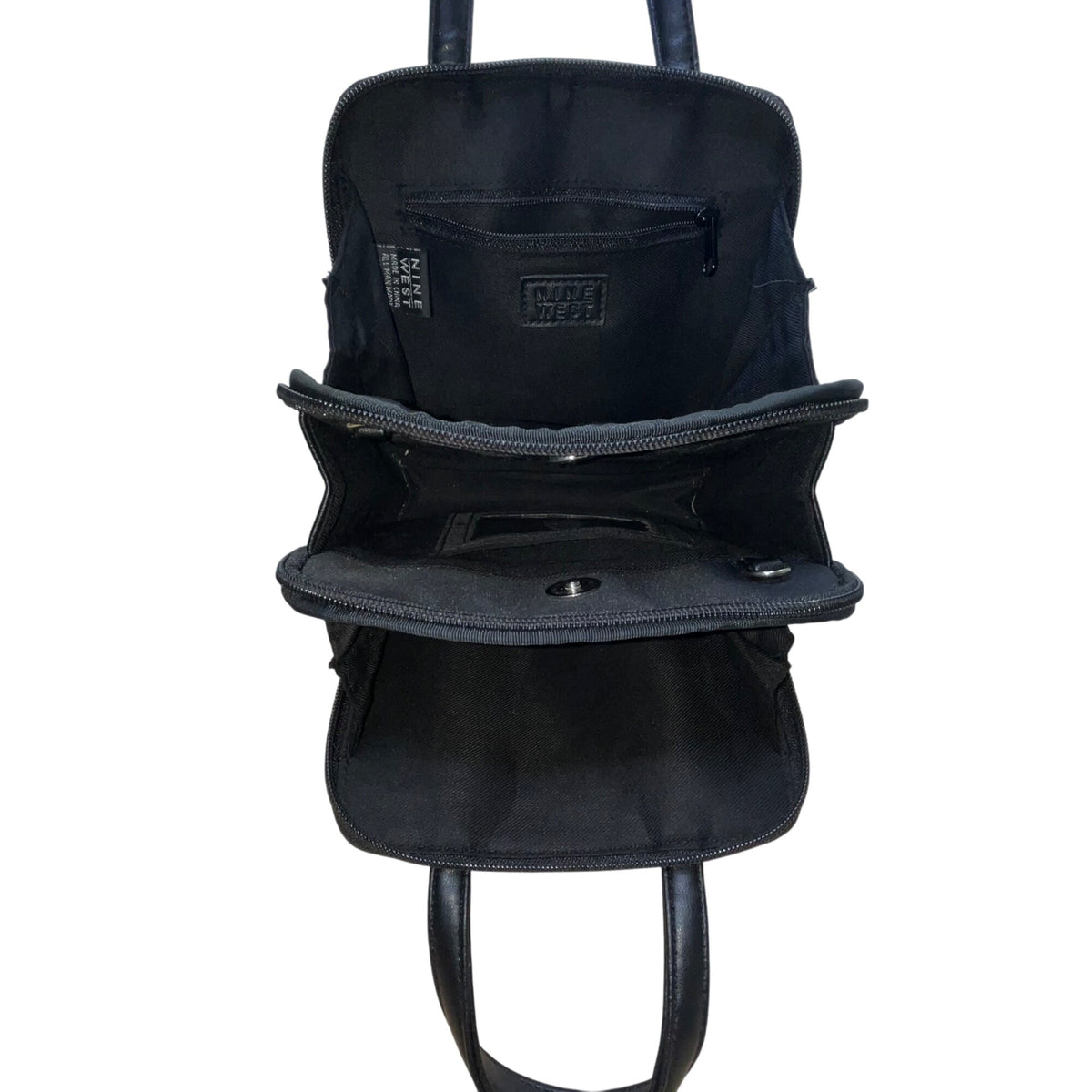 Nine West Women’s Black Faux Leather Double Zip Compact Mini Tote Handbag