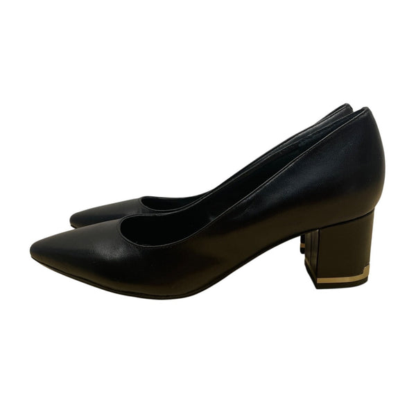Calvin Klein Black Leather Gold Accent Nita Block Heel Pumps Size 7.5M
