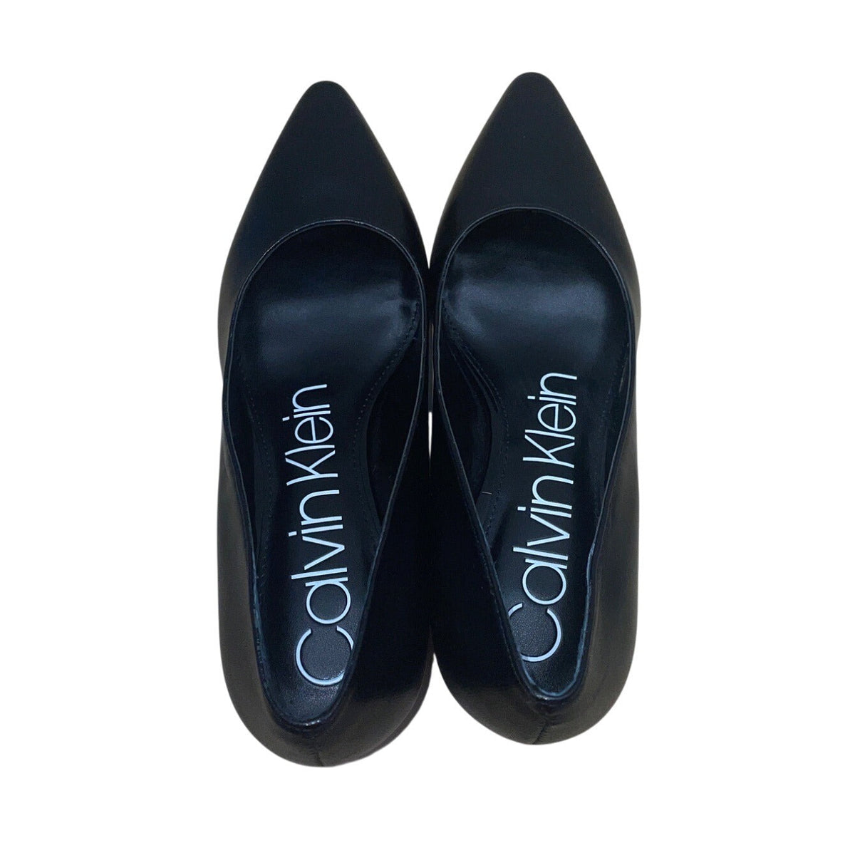 Calvin Klein Black Leather Gold Accent Nita Block Heel Pumps Size 7.5M