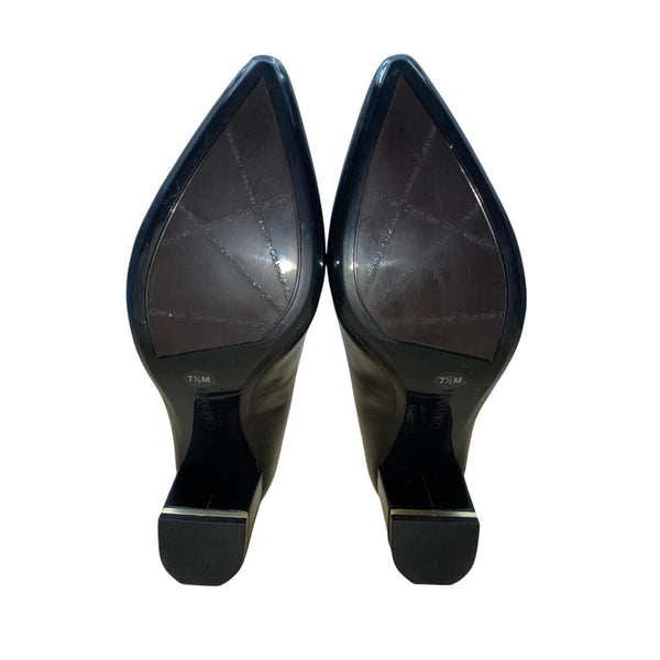 Calvin Klein Black Leather Gold Accent Nita Block Heel Pumps Size 7.5M