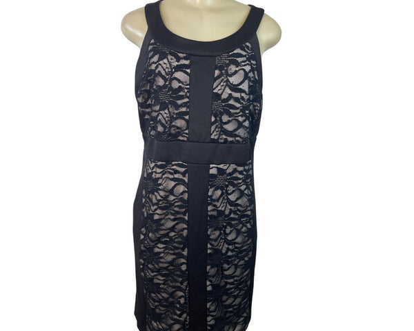 R&M Richards Petite Black Sleeveless Lace Overlay Sheath Dress Size 12P