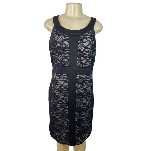 R&M Richards Petite Black Sleeveless Lace Overlay Sheath Dress Size 12P
